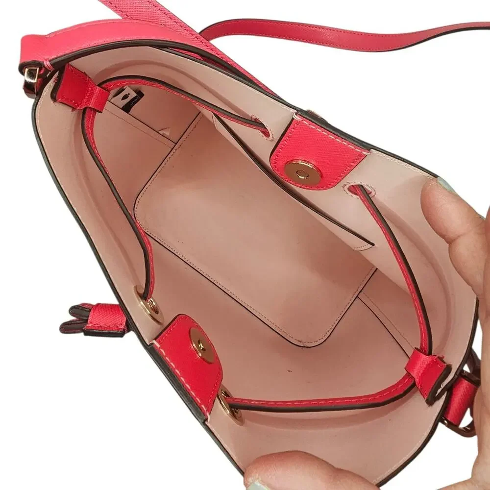 Kate Spade New York Marti Large Leather Bucket Crossbody Bag Coral Pink